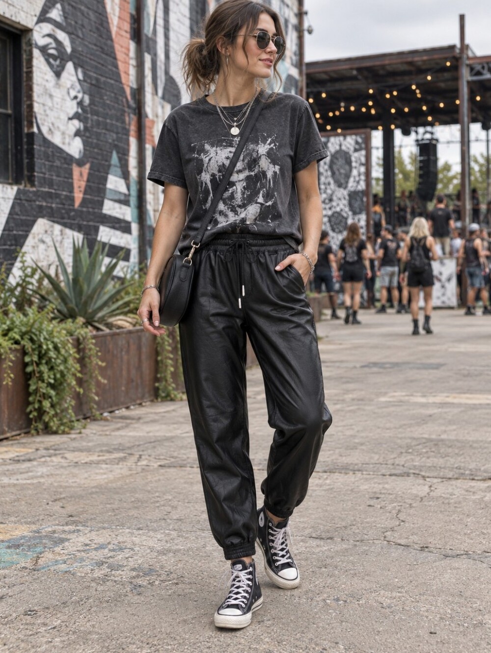 NWT Liverpool Small Black Faux Leather Jogger Pants Drawstring $98